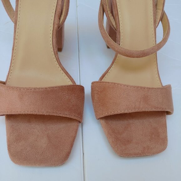 Rouge Helium Pink Block Heels Open-Toe Velvet Slip-on Straps - Picture 6 of 11